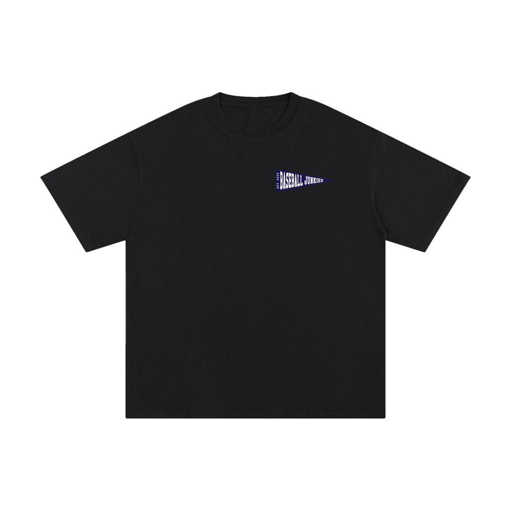 Baseball Junkies Blue Pennant Black Tee