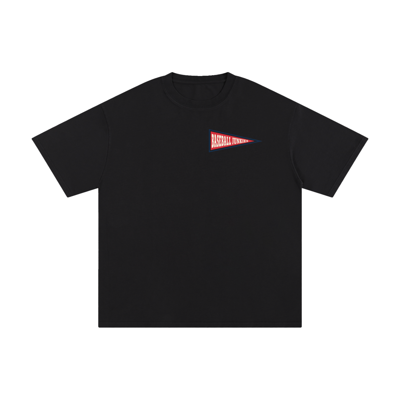 Baseball Junkies Red Pennant Black Tee
